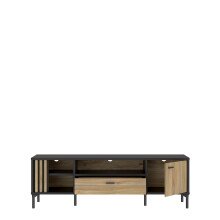 TV-Board >JOAKIMIS< Lamelle, Mauvella Eiche Dekor / Schwarz - 159,5x51x41,5cm (BxHxT)