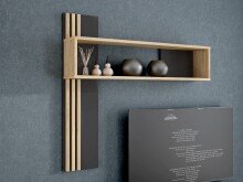 Wandregal >JOAKIMIS< Lamelle, Mauvella Eiche Dekor / Schwarz - 130x120x21,9cm (BxHxT)