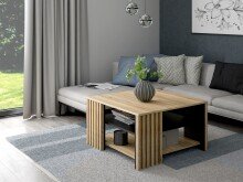 Couchtisch >JOAKIMIS< Lamelle, Mauvella Eiche Dekor / Schwarz - 80x45x80cm (BxHxT)