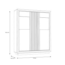 Highboard >SAVONA< LED, Script-Schlameiche Dekor / Schwarz Glanz - 133x161,8x42,3cm B/H/T