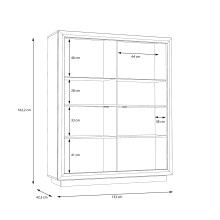 Highboard >SAVONA< LED, Script-Schlameiche Dekor / Schwarz Glanz - 133x161,8x42,3cm B/H/T