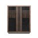 Highboard >SAVONA< LED, Script-Schlameiche Dekor / Schwarz Glanz - 133x161,8x42,3cm B/H/T