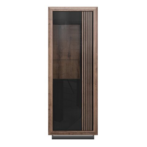 Vitrine >SAVONA< LED, Script-Schlameiche / Schwarz Glanz - 73,3x197x42,3cm (B/H/T)