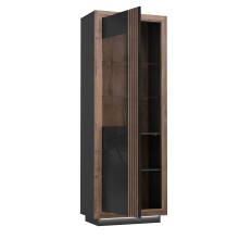 Vitrine >SAVONA< LED, Script-Schlameiche / Schwarz Glanz - 73,3x197x42,3cm (B/H/T)