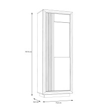 Vitrine >SAVONA< LED, Script-Schlameiche Dekor/ Schwarz Glanz - 73,3x197x42,3cm (B/H/T)
