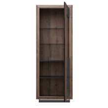 Vitrine >SAVONA< LED, Script-Schlameiche Dekor/ Schwarz Glanz - 73,3x197x42,3cm (B/H/T)