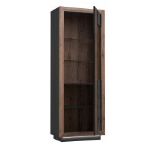 Vitrine >SAVONA< LED, Script-Schlameiche Dekor/ Schwarz Glanz - 73,3x197x42,3cm (B/H/T)