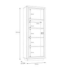 Vitrine >SAVONA< LED, Script-Schlameiche Dekor/ Schwarz Glanz - 73,3x197x42,3cm (B/H/T)