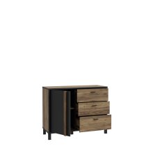 Kommode >HAYATO< 3 Schübe, Alpenfichte Dekor / Schwarz - 109,8x85,2x42cm (BxHxT)