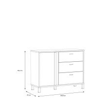Kommode >HAYATO< 3 Schübe, Alpenfichte Dekor / Schwarz - 109,8x85,2x42cm (BxHxT)