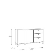 Sideboard >HAYATO< 3 Schübe, 2 Türen, Alpenfichte Dekor / Schwarz - 154,5x85,2x42cm BxHxT