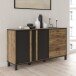 Sideboard >HAYATO< 3 Schübe, 2 Türen, Alpenfichte Dekor / Schwarz - 154,5x85,2x42cm BxHxT