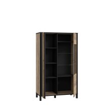 Highbaord >HAYATO< 2 Türen, Alpenfichte Dekor / Schwarz - 95,4x158,8x42cm (BxHxT)
