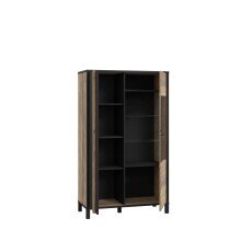 Highbaord >HAYATO< 2 Türen, Alpenfichte Dekor / Schwarz - 95,4x158,8x42cm (BxHxT)