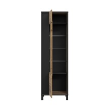 Vitrine >HAYATO< 5 Böden, 1 Tür, Alpenfichte Dekor / Schwarz - 59,8x194x42cm (BxHxT)