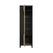Vitrine >HAYATO< 5 Böden, 1 Tür, Alpenfichte Dekor / Schwarz - 59,8x194x42cm (BxHxT)
