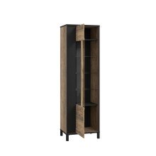 Vitrine >HAYATO< 5 Böden, 1 Tür, Alpenfichte Dekor / Schwarz - 59,8x194x42cm (BxHxT)