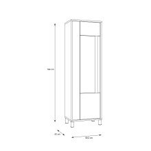 Vitrine >HAYATO< 5 Böden, 1 Tür, Alpenfichte Dekor / Schwarz - 59,8x194x42cm (BxHxT)