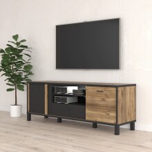 Lowboard >HAYATO< 1 Schub, 2 Türen, Alpenfichte Dekor/ Schwarz - 154,5x56,4x42cm (BxHxT)