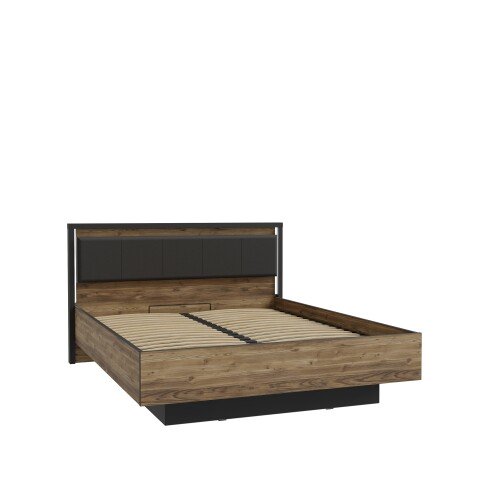 Stauraumbett >HAYATO< mit Rost, LED, Alpenfichte Dekor/schwarz - 172,6x104,3x207,3cm (BxHxT)
