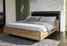 Stauraumbett >HAYATO< mit Rost, LED, Alpenfichte Dekor/schwarz - 172,6x104,3x207,3cm (BxHxT)