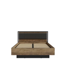 Stauraumbett >HAYATO< mit Rost, LED, Alpenfichte Dekor/schwarz - 172,6x104,3x207,3cm (BxHxT)