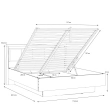Stauraumbett >HAYATO< mit Rost, LED, Alpenfichte Dekor/schwarz - 172,6x104,3x207,3cm (BxHxT)