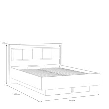 Stauraumbett >HAYATO<  mit Reost, LED, Alpenfichte Dekor/Schwarz  - 152,6x104,3x207,3cm BxHxT