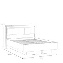 Stauraumbett >HAYATO<  mit Reost, LED, Alpenfichte Dekor/Schwarz  - 152,6x104,3x207,3cm BxHxT