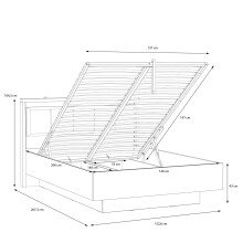 Stauraumbett >HAYATO<  mit Reost, LED, Alpenfichte Dekor/Schwarz  - 152,6x104,3x207,3cm BxHxT