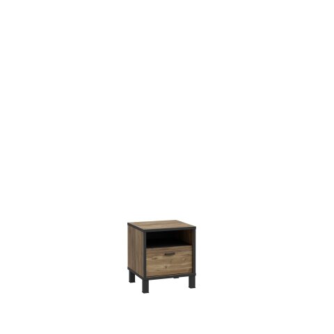 Nachtkommode >HAYATO< 1 Schublade, Alpenfichte Dekor / schwarz - 44,8x50x42cm (BxHxT)