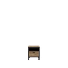 Nachtkommode >HAYATO< 1 Schublade, Alpenfichte Dekor / schwarz - 44,8x50x42cm (BxHxT)