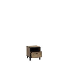 Nachtkommode >HAYATO< 1 Schublade, Alpenfichte Dekor / schwarz - 44,8x50x42cm (BxHxT)