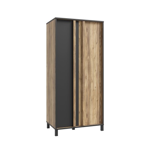 Kleiderschrank >HAYATO< 2 Türen, 1 Stange, Alpenfichte Dekor / Schwarz - 89,5x194x58cm (BxHxT)