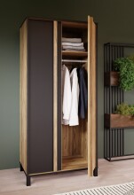 Kleiderschrank >HAYATO< 2 Türen, 1 Stange, Alpenfichte Dekor / Schwarz - 89,5x194x58cm (BxHxT)