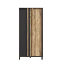 Kleiderschrank >HAYATO< 2 Türen, 1 Stange, Alpenfichte Dekor / Schwarz - 89,5x194x58cm (BxHxT)