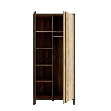 Kleiderschrank >HAYATO< 2 Türen, 1 Stange, Alpenfichte Dekor / Schwarz - 89,5x194x58cm (BxHxT)