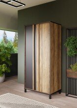 Kleiderschrank >HAYATO< 2 Türen, 1 Stange, Alpenfichte Dekor / Schwarz - 89,5x194x58cm (BxHxT)