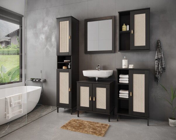 Badezimmer-Set >WZ-0800< (5-teilig) Fichte massiv schwarz - 155x190x40 (BxHxT)
