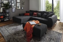 Polsterecke >Aldous< 8 Kissen, Waffelsteppung, beschichtet, anthrazit - 300x108x123 (BxHxT)