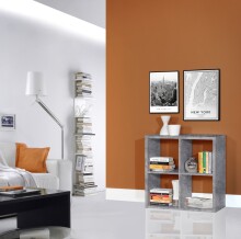 Raumteilerregal >MAURO< 4 Fächer, in Betonoptik Lichtgrau - 72,7x72,8x32,9cm (BxHxT)