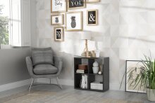 Raumteilerregal >MAURO< 4 Fächer, in Schwarz - 72,7x72,8x32,9cm (BxHxT)