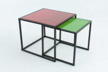 Beistelltisch >2/052-80.35< (2er Set) in Rot / Grün, Gußglas, Metall schwarz - 45x47x45 (BxHxT)