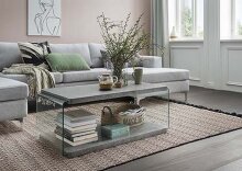 Couchtisch >2049-30< in Grau Steinoptik, MDF und Glas - 110x44x55cm (BxHxT)