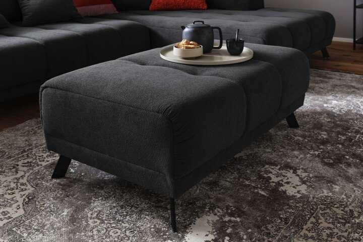 Polsterhocker >Aldous< Waffelsteppung, Stoff beschichtet, anthrazit - 103x43x62cm (BxHxT)