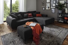 Polsterhocker >Aldous< Waffelsteppung, Stoff beschichtet, anthrazit - 103x43x62cm (BxHxT)