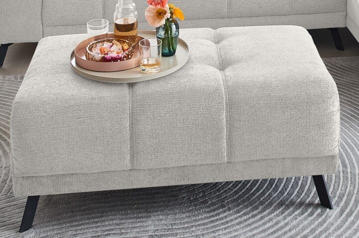 Polsterhocker >Aldous< Waffelsteppung, Stoff beschichtet, creme - 103x43x62cm (BxHxT)