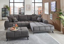 Polsterecke >Aldous< 8 Kissen, Steppung, Stoff beschichtet, dunkelgrau - 300x108x123 BxHxT