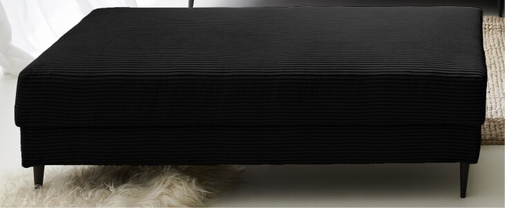 Polsterhocker >Barakaldo< in Cord schwarz, 4 Füße schwarz - 143x43x73cm (BxHxT)