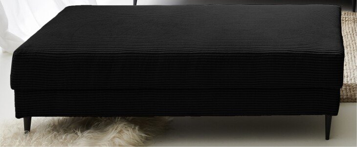 Polsterhocker >Barakaldo< in Cord schwarz, 4 Füße schwarz - 143x43x73cm (BxHxT)